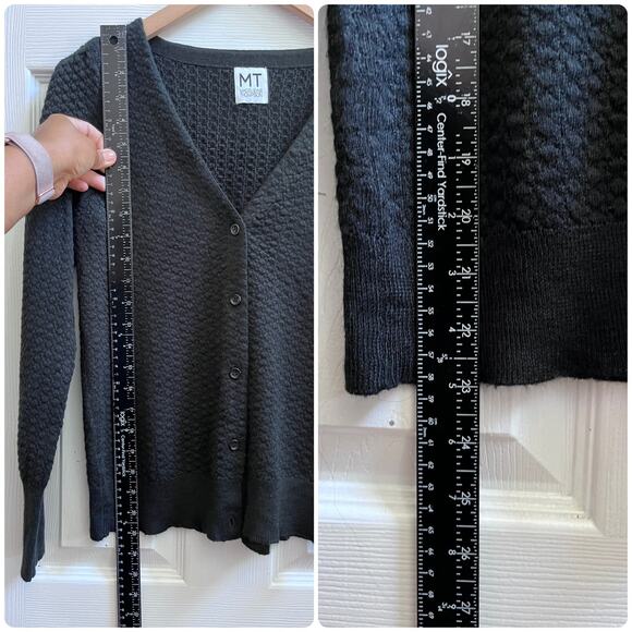 Madeleine Thompson Black Wool Blend Ruched Shoulder Long Sleeve Cardigan Small - Picture 9 of 11